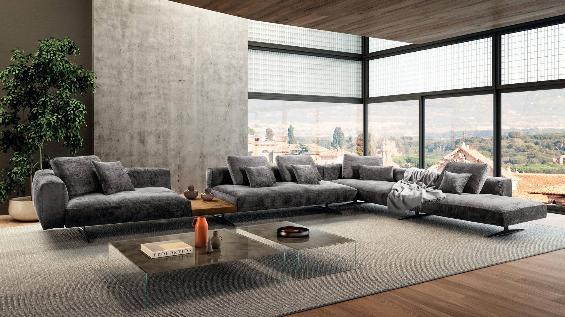 Sofa-moderno-esquinero-modular-con-respaldo-bajo-color-gris-oscuro